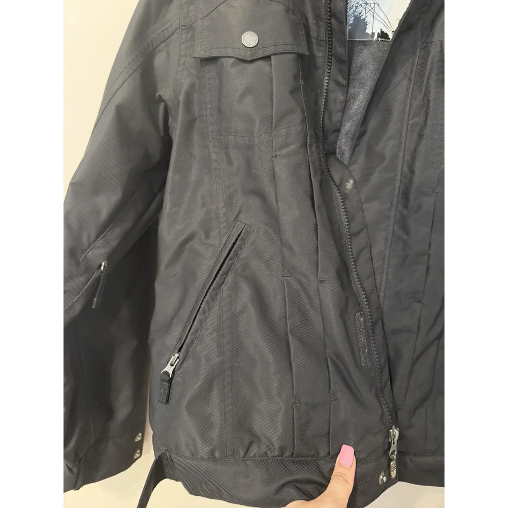 Burton Mens Full-Zip Hook & Loop Hooded Long Sleeve Black Pavillion Jacket MED